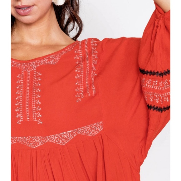 Embroidered Oversize Batwing Sleeves Peasant Dress - Picture 6 of 8